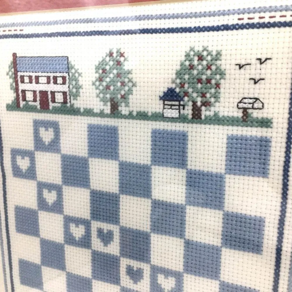 Vintage 1988 Handmade Friend Checkerboard Finished Cross Stitch Framed & Matted